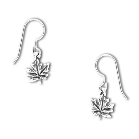 Simple Pewter Maple Leaf Dangle Earrings - Click Image to Close
